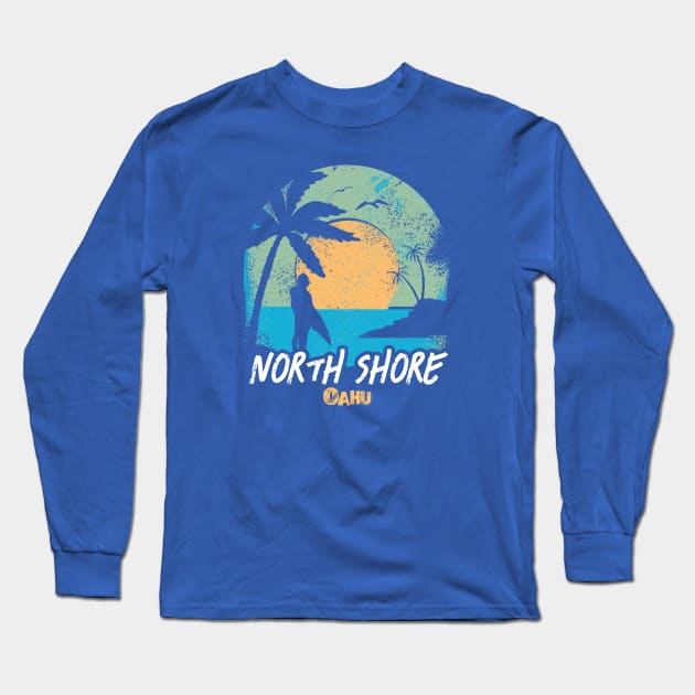 Retro Sunset North Shore Oahu Hawaii Surfing // Retro Surfer Beach Long Sleeve T-Shirt by Now Boarding